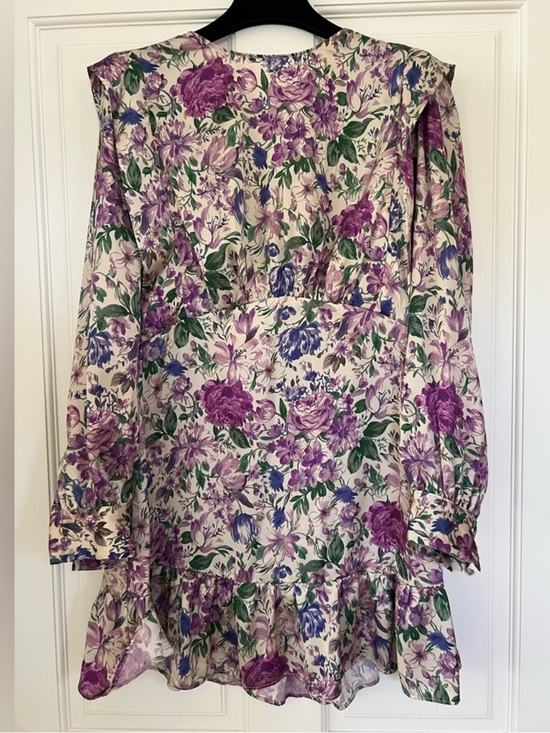 Zara Dresses & Skirts - Zara Cream Floral Mini Dress with Purple & Green Print